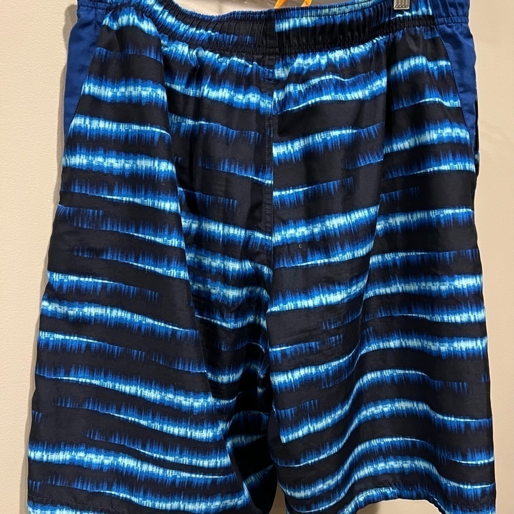 Men’s Nike Elastic Tie Waist Swimsuit Size Large Navy and Blues - Picture 4 of 7